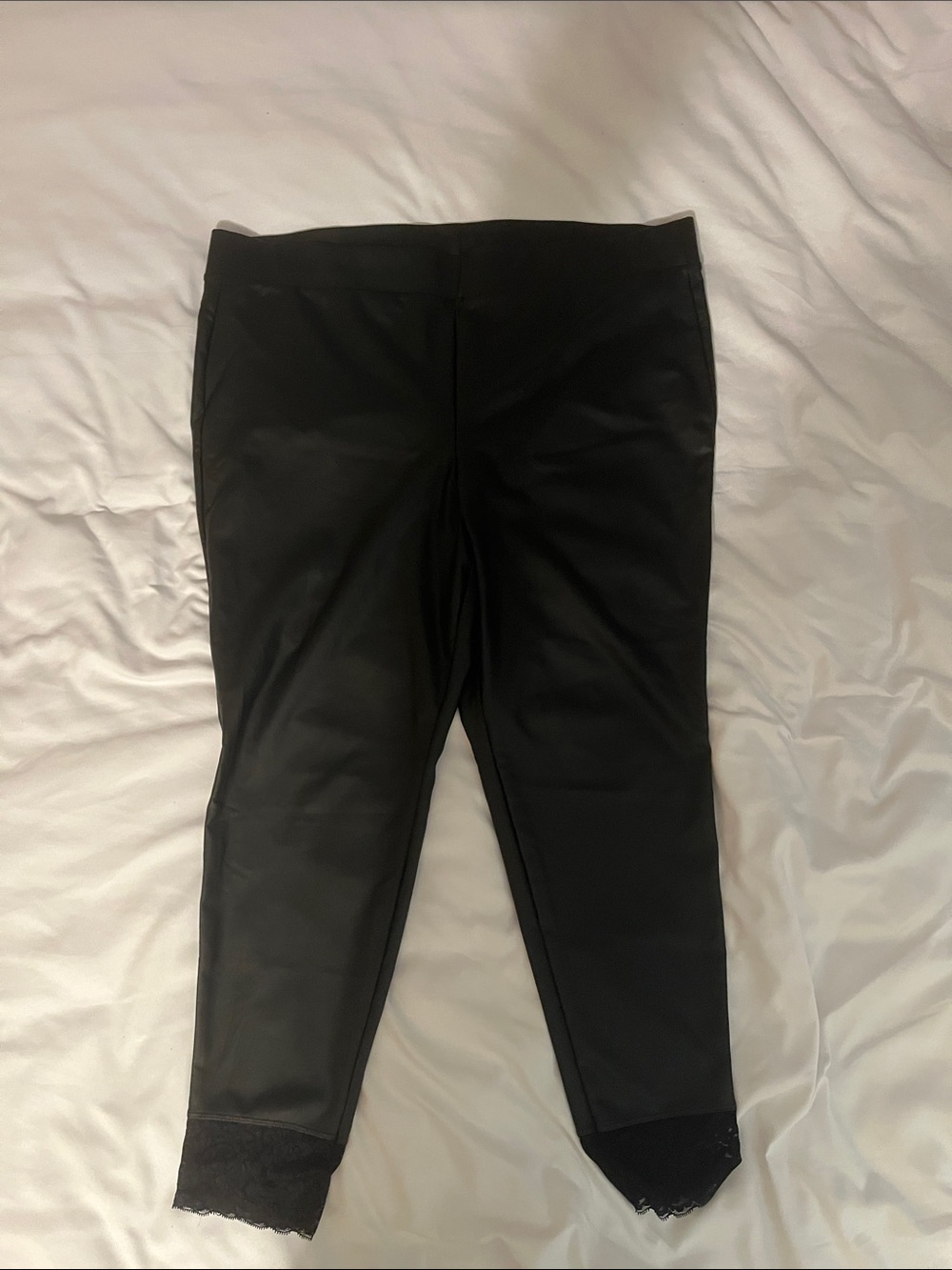 torrid Black Faux Leather Leggings with Lace Hem